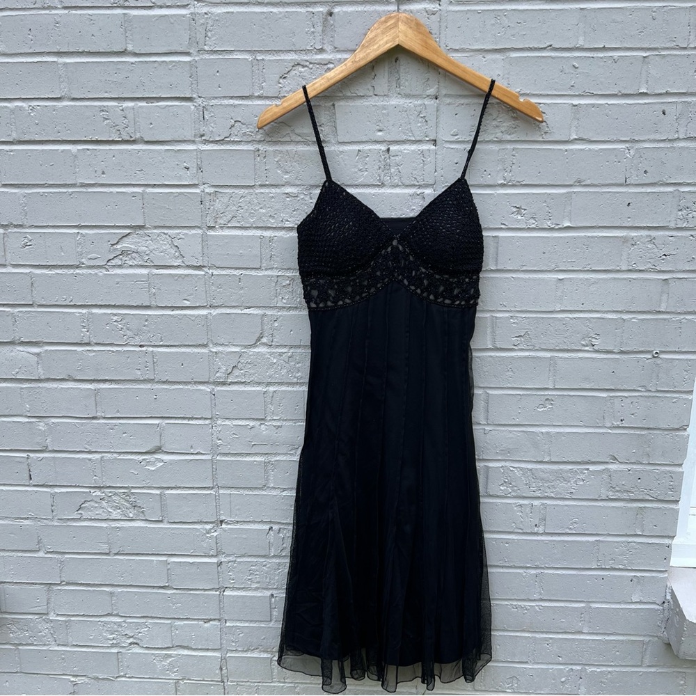Vintage Ice beaded mesh sleeveless black a line dress